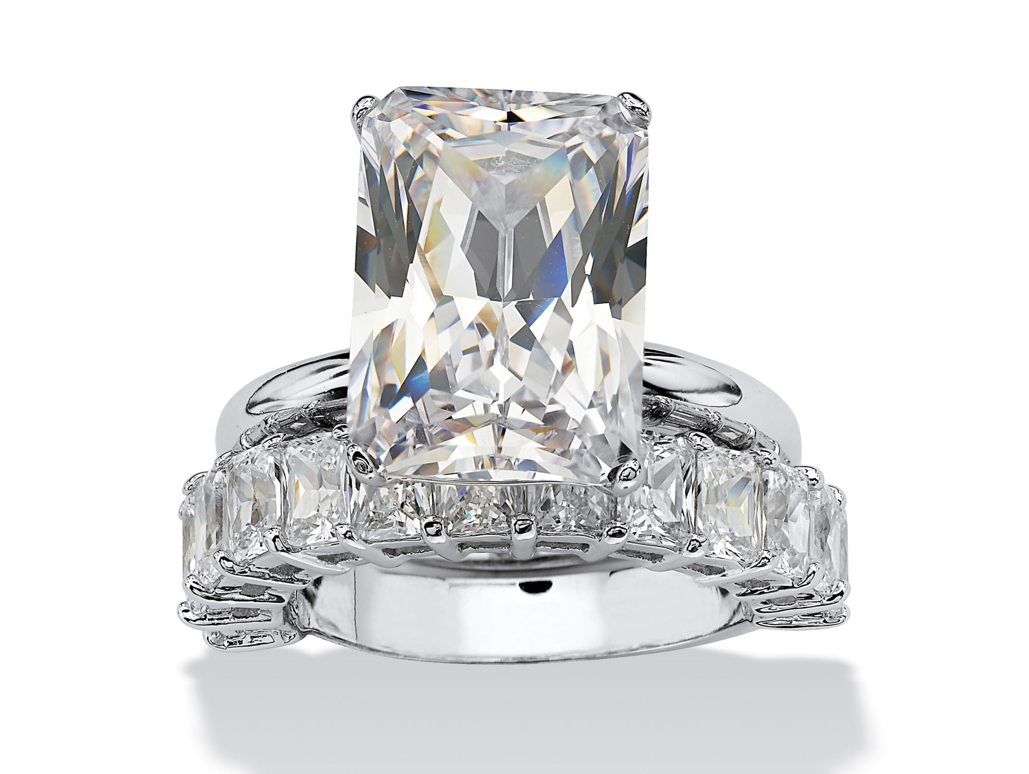 TVS-JEWELS Emerald & Round Cut White Cubic Zirconia Ladies Bridal Anniversary Ring Band Set