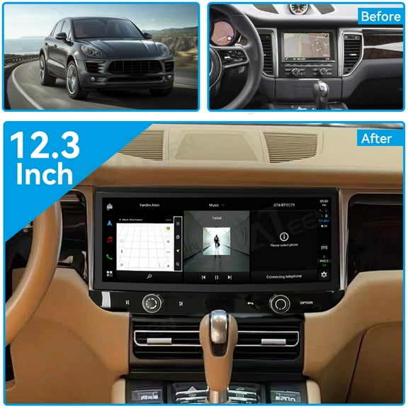 12.3 inch Carplay Screen/Radio/Multimedia Player for Porsche Macan 2014 2015 2016 models Universal Car Navigation/GPS Upgrade HeadUnit Android Display 1080P Touch Screen Receiver Replace System
