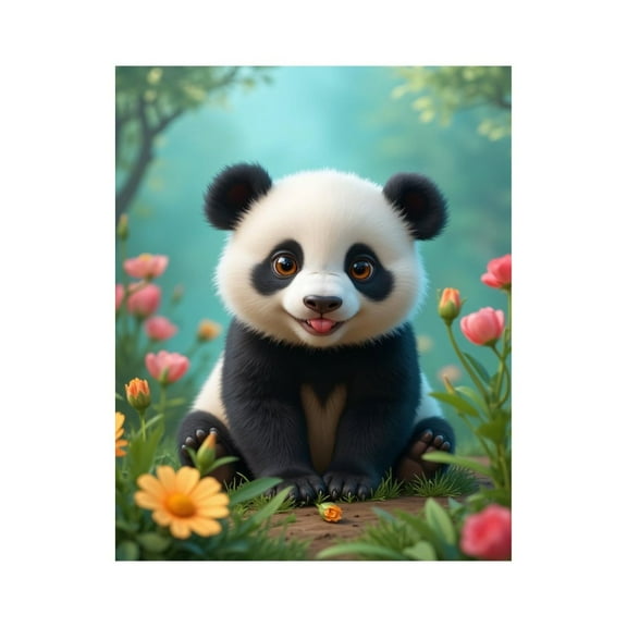 Paint by Numbers Kit for Adults, Cute Panda Sitting Among Flowers Paint by Numbers, Easy Paint by Numbers Kit for Adults Beginner, DIY Adult Paint by Number Kits on Canvas, 12x16in Home Decor