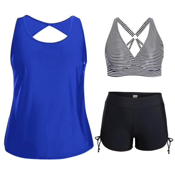 Tankini Sets for Women Built-in Bra 2 Piece Bathing Suits Scoop Neck Tummy Control Tank Top with Drawstring Side Boyshorts Modest Athletic Swimwear