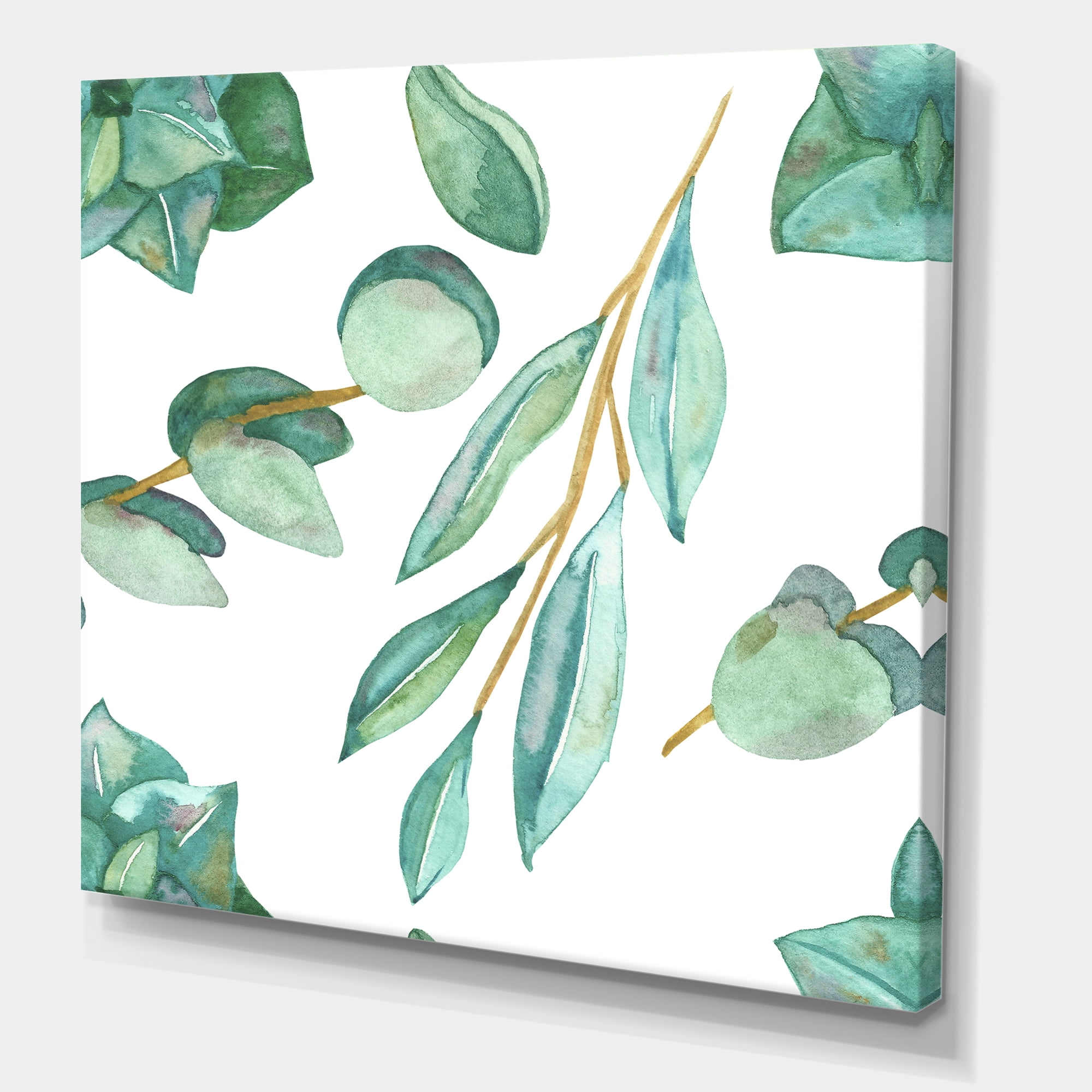Designart ' Young Eucalyptus Branches and Leaves III ' Traditional Canvas Wall Art Print