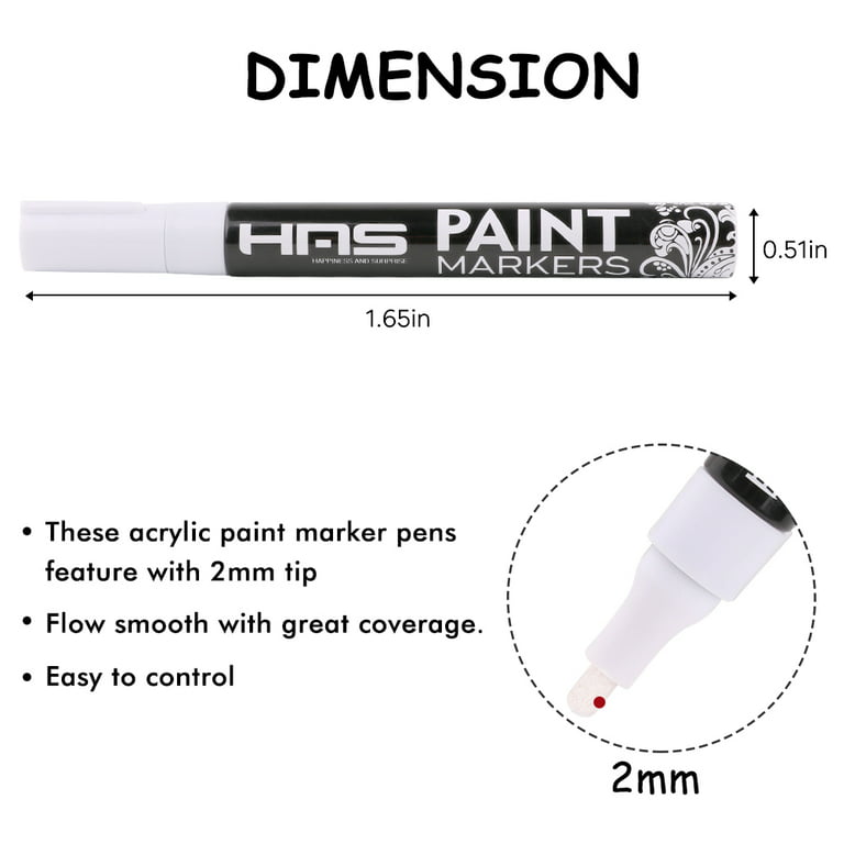 JR.WHITE Acrylic Paint Pens Paint Markers for Rock Painting, Canvas, Wood,  Glass, Fabric, Metal, Plastic, Arts Crafts Easter Eggs, Pumpkin,  Scrapbooking Supplies, Graffiti Markers for Adults Kids