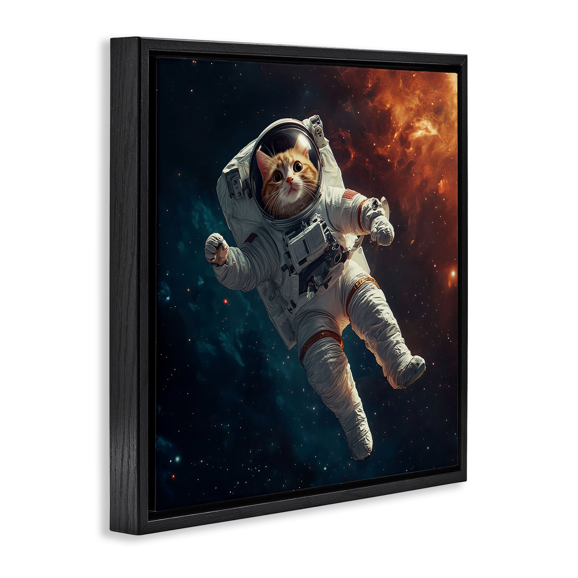 Interstellar Cat Astronaut Black Framed Floater Canvas Wall Art, design by Jim Baldwin