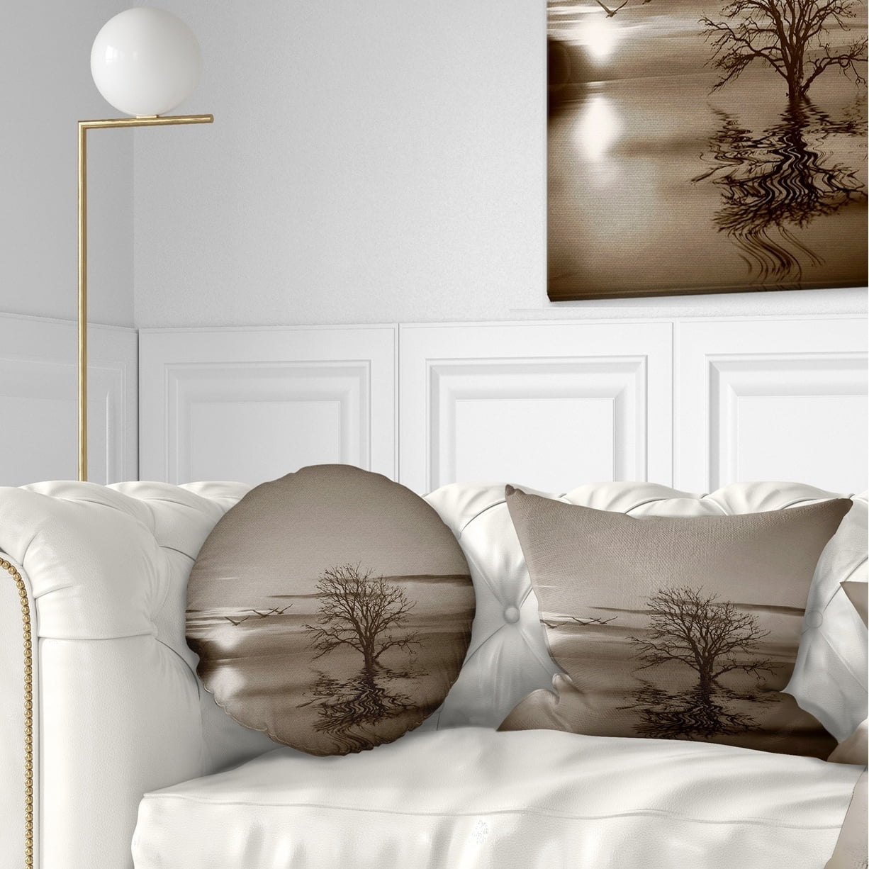 DesignArt CU6006-20-20-C Flowering Trees Over River Landscape Printed Throw Pillow 20