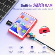 MECHEN M3 Portable MP3 Music Player 64GB with Bluetooth 5.3 Memory Expandable 128GB -Red