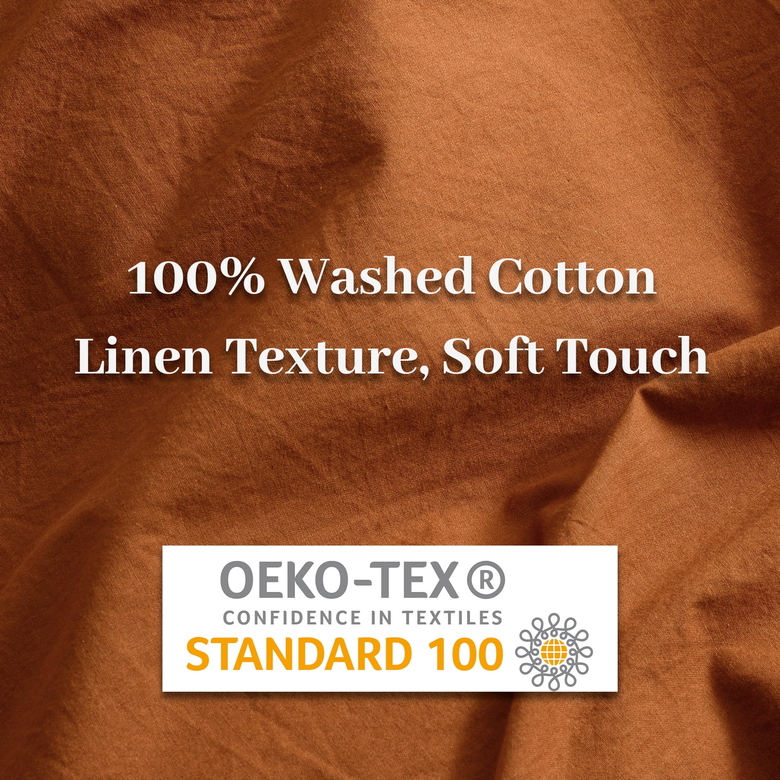 NEXHOME PRO Duvet Cover Set 100% Washed Cotton 3 Pieces Linen Breathable Soft Durable Duvet Cover Bedding Set with Zipper Closure, Full Size Burnt Orange (Comforter Not Included)