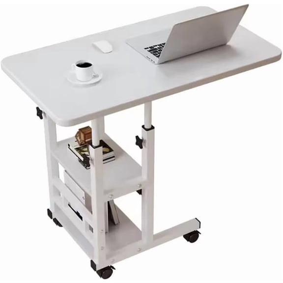 Height Adjustable C-Table with Storage Drawer Mobile Laptop Desk on Wheels for Living Room Bedroom