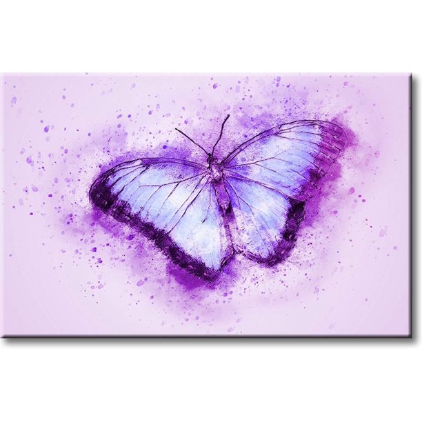 Beautiful Purple Butterfly Picture On Stretched Canvas, Wall Art Décor