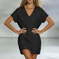 thumbnail image 5 of Inleife Women's V-Neck Casual Dress Short Sleeve Loose Plain T-Shirt Dresses Summer Beach Mini Dress, 5 of 6