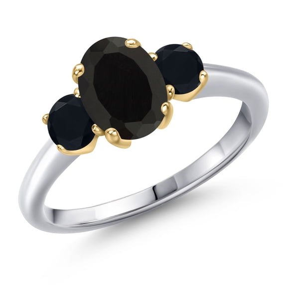 Gem Stone King 925 Silver and 10K Yellow Gold Black Onyx Engagement Ring for Women | 2.04 Cttw | Oval 8X6MM | Gemstone December Birthstone | Size 9