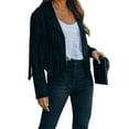 thumbnail image 1 of Sedceaty Women Solid Color Collared Jacket with Tassels, Long Sleeve Open Front Coat, Black/ Coffee/ Pink, 1 of 7