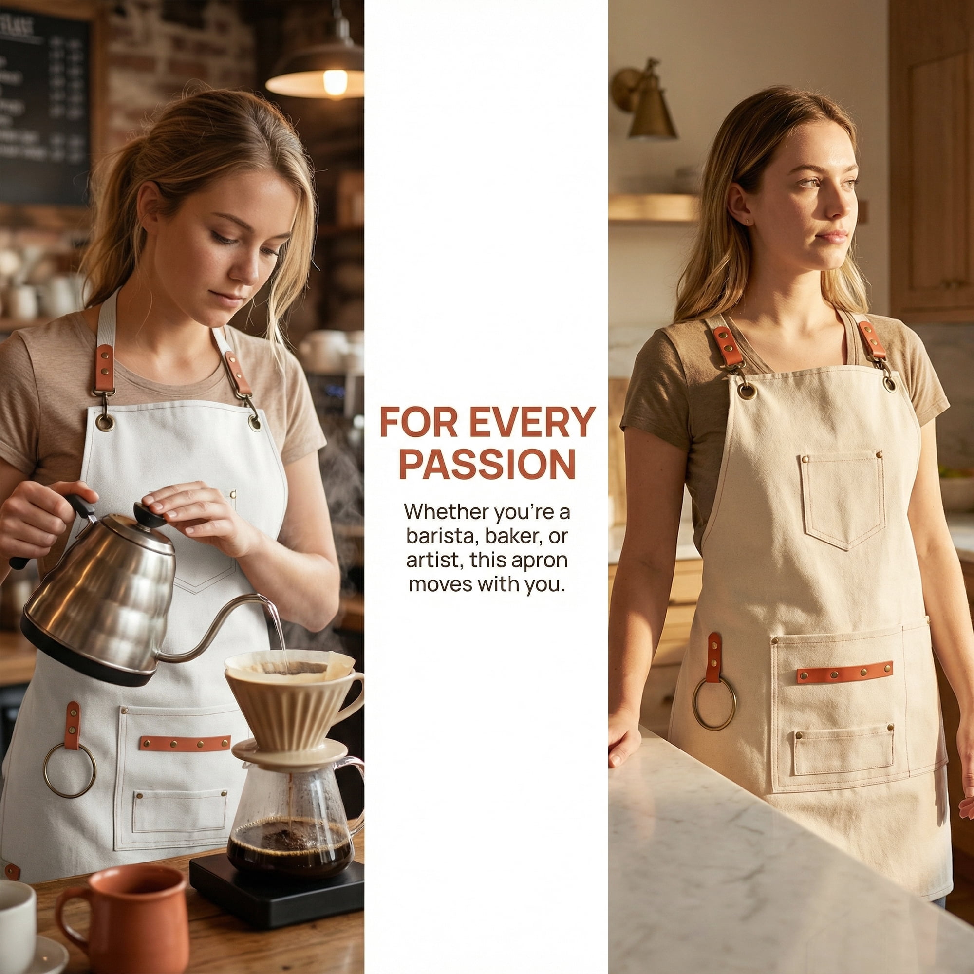 Unique Bargains Adjustable Cooking Apron with Pockets for Home and Kitchen Cream