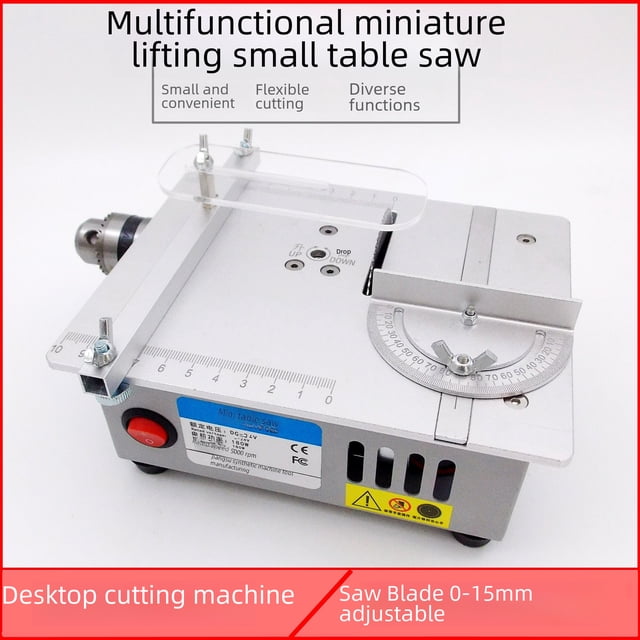 24V Compact Table Saw with Height Adjustment - Precision Cutting & Grinding Tool for DIY Woodworking, Acrylic, PCB Projects - High-Configuration Mini Cutter with Standard Accessories for Detailed