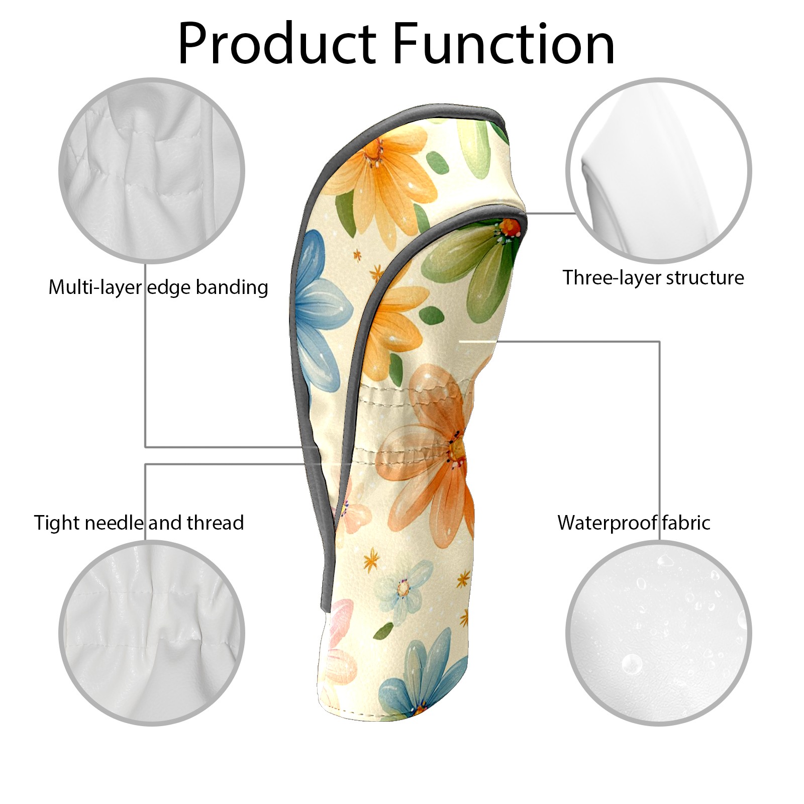 Golf Head Covers Pastel Flowers Design for Driver, Wood & Hybrid, Premium Waterproof PU Leather with Plush Lining, Soft Floral Golf Gifts
