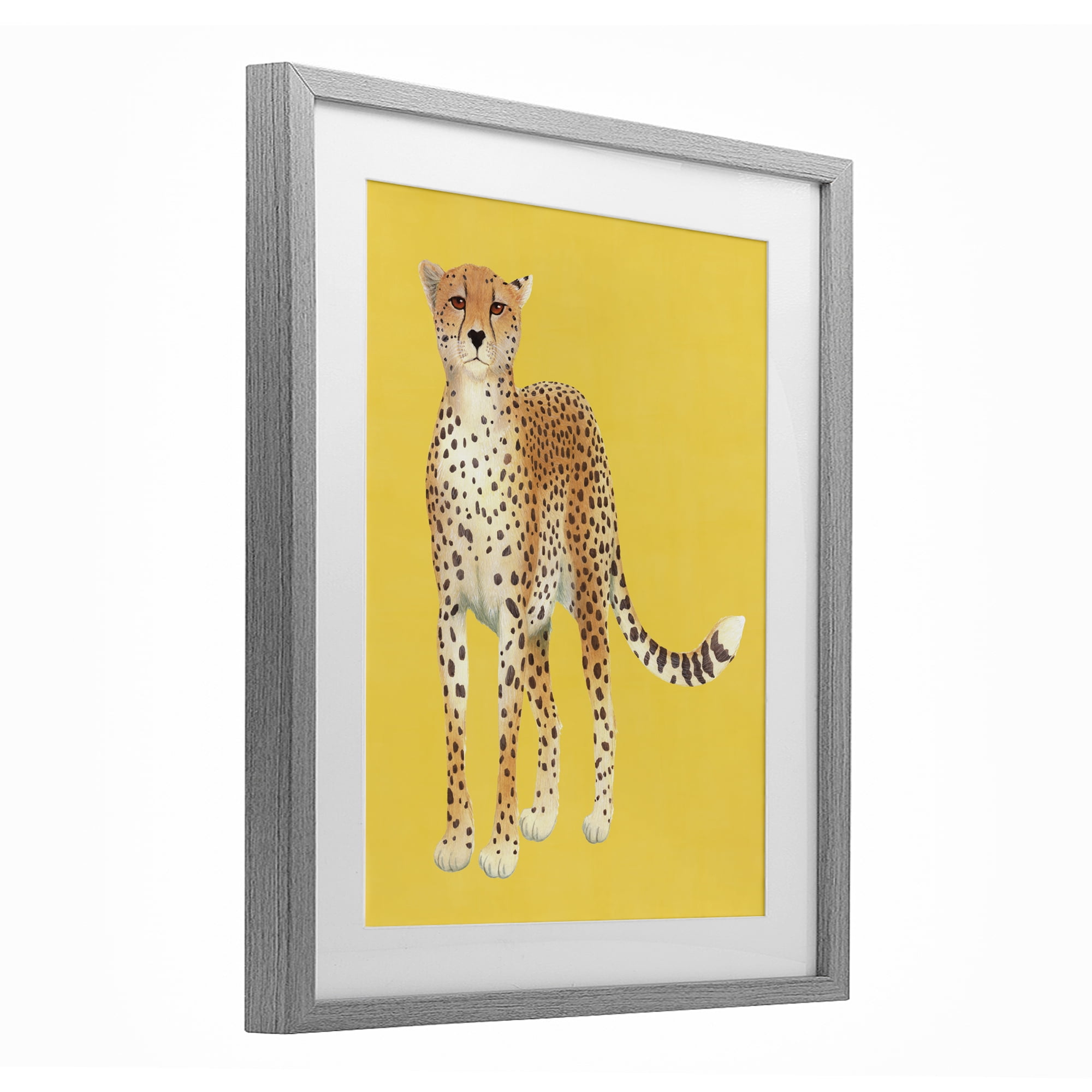 Stupell Industries Exotic Cheetah over Yellow Gray Framed Print Under Glass, design by Karolina Sato