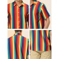 thumbnail image 6 of MODA NOVA Big & Tall Men's Striped Shirt Short Sleeve Button Down Beach Shirt Rainbow Yellow LT, 6 of 6