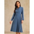 thumbnail image 4 of DARING DIVA Wrap A-Line Pleated Midi Long Sleev Dress XL Blue, 4 of 6