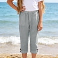 thumbnail image 5 of Pretxorve Kids Girls Casual Pants Solid Linen Mix Fabric Split Button Side Pockets 7 Length Bottoms, 5 of 5