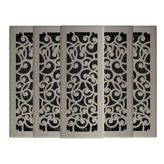 4in x 12in Wonderland Style Brushed Nickel Metal Heating and Cooling Air Floor Register (5 PACK) - Overall 5 1/4" x 13 1/4"