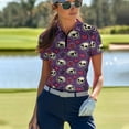 thumbnail image 3 of COEQINE Valentine's Day Women 1/4 Zip Golf Shirts Quick Dry Fit Soft Golf Polo Tops Workout Short Sleeve Sportswear Skull Rose Heart Purple Print Tennis Shirts, 2XL, 3 of 7