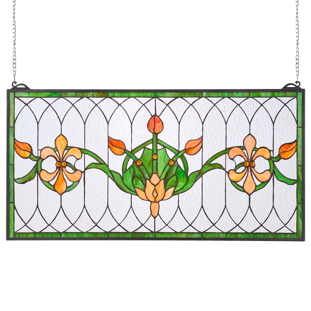 VEVOR Stained Glass Tiffany Style Hanging Window Panel with Chain 32 x 17 Inches
