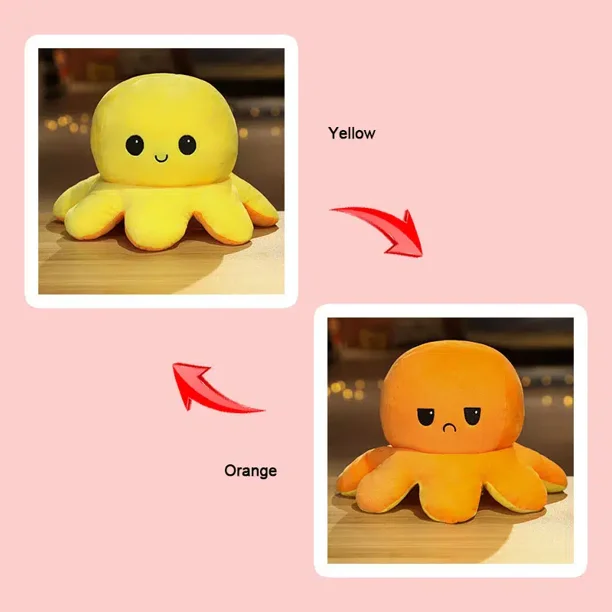 POKUJ1piece Cute Flip Octopus Doll Double Face Flip Octopus Plush Toy Doll 7.48*3.93in Yellow/orangeNosize Gao Jinjia unisex