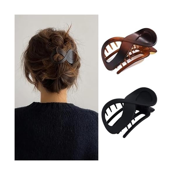 wonima11 2 Pcs Flat Hair Clips for Women French Concord Claw Clips for Thick Hair Strong Hold No Slip Grip Hair Claw Clip Matte Hair Clips for Thin Hair, Black & Amber