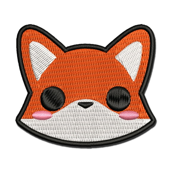 Charming Kawaii Chibi Fox Face Blushing Cheeks Applique Multi-Color Embroidered Iron-On Patch - 2.5 Inch Small
