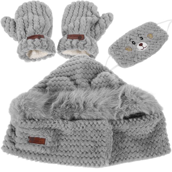 Worgeous 1 Set Women'S Bear Ear Hat Scarf Mask Glove Set Hooded Cap Windproof Cycling Gloves Warm And Stylish For Outdoor Sports