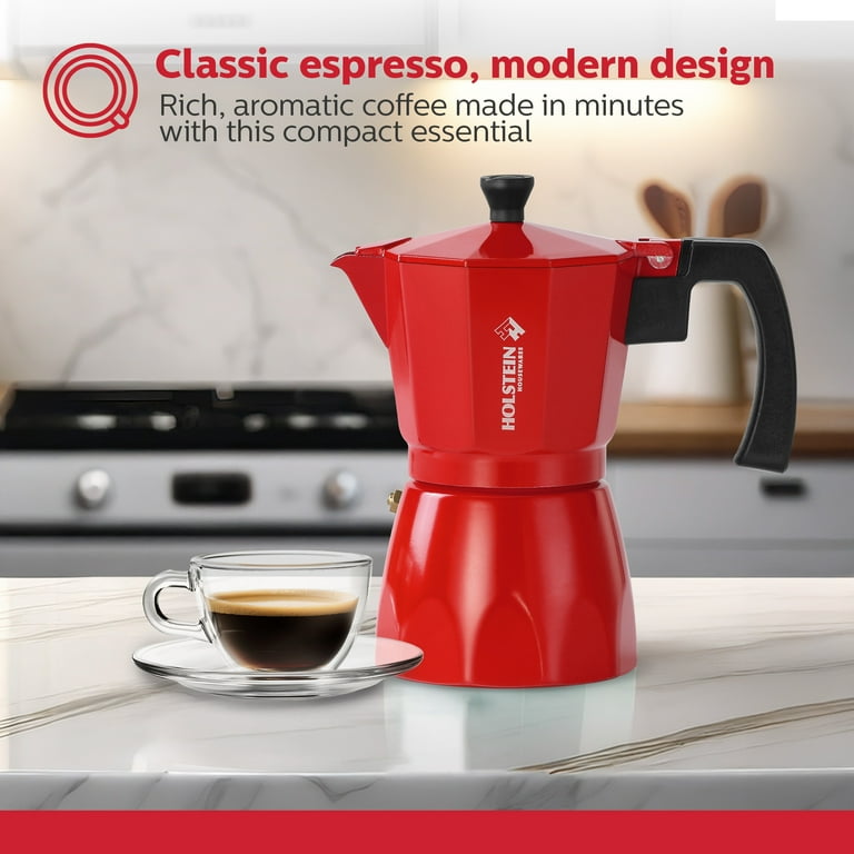 Holstein Housewares Red 6cup Aluminum Stovetop Espresso Coffee