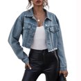 thumbnail image 1 of Txlixc Chaqueta de vaquero corta para mujeres, manga larga casual para adultos, dobladillo desgastado y solapa Txlixc  moda, 1 of 8