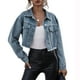 thumbnail image 1 of Txlixc Chaqueta de vaquero corta para mujeres, manga larga casual para adultos, dobladillo desgastado y solapa Txlixc  moda, 1 of 8