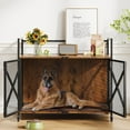 thumbnail image 3 of Garvee 31in Dog Crate Furniture, Rustic Brown Heavy Duty Wooden Dog Kennel with Lockable 360° Wheels, Double Door Pet Cage End Table for Small, Medium & Large Dogs, 3 of 6