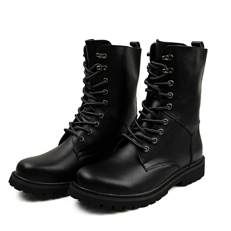 Tawop Black Boots For Women,Vintage Imitation Leather Men'S Boots Leather  Shoes Fashionable Men'S Middle Top Boots Men Chunky Boots For Women Boots