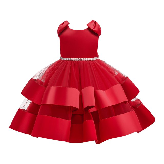 HBFAGFB Robe Formelle Filles Mode Enfants Nœud en Dentelle Jupe en Maille Robes de Mariage Rouge Taille 130