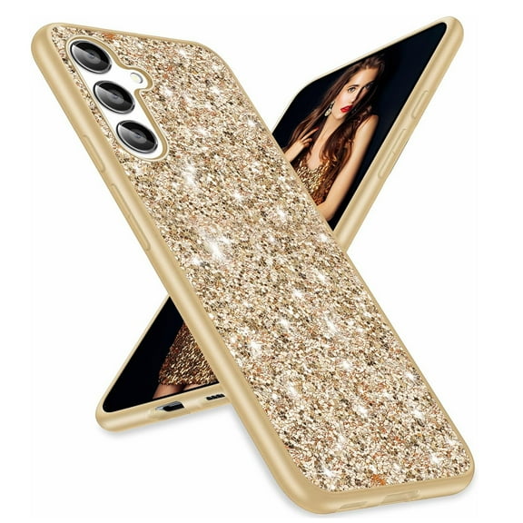 Decase Glitter Case for Samsung Galaxy A55 5G,Ultra Thin Slim Galaxy A55 Case Bling Sparkle Diamond Shockproof Protective Cover Case for Women Girls,Gold