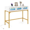 thumbnail image 2 of Costway Console Table with LED Lighting & Charging Station,Entryway Table with 3 Drawers White+ Golden, 2 of 10