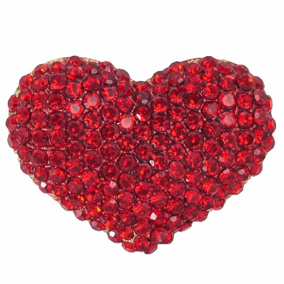 Gyn&Joy Golden Tone Red Colored Crystal Love Heart Brooch Pin