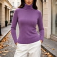 thumbnail image 2 of Kaemgyyd Women's Turtleneck Sweaters Fall Fitted Long Sleeve Basic Tops Fashion Knitted Layering Outfit（Purple,X-Large）, 2 of 7