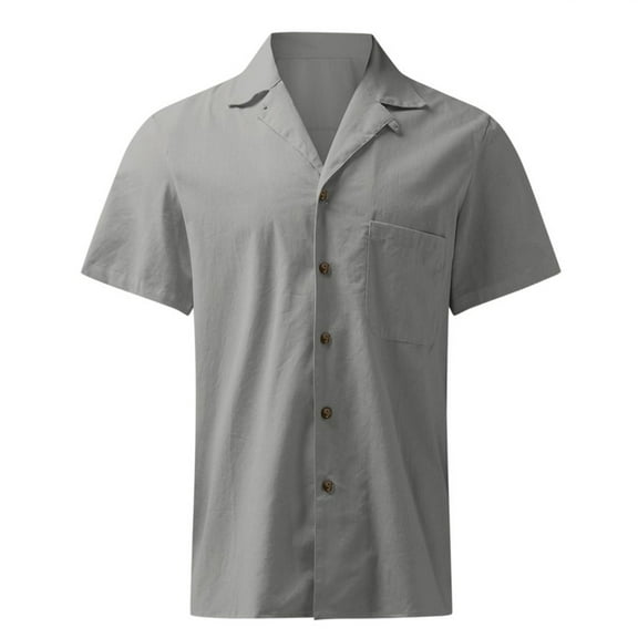 Buigttklop Mens Shirts Plus Size Home Vintage Pure Color Casual Button Have Pockets Linen Solid Shirt Tops Blouse