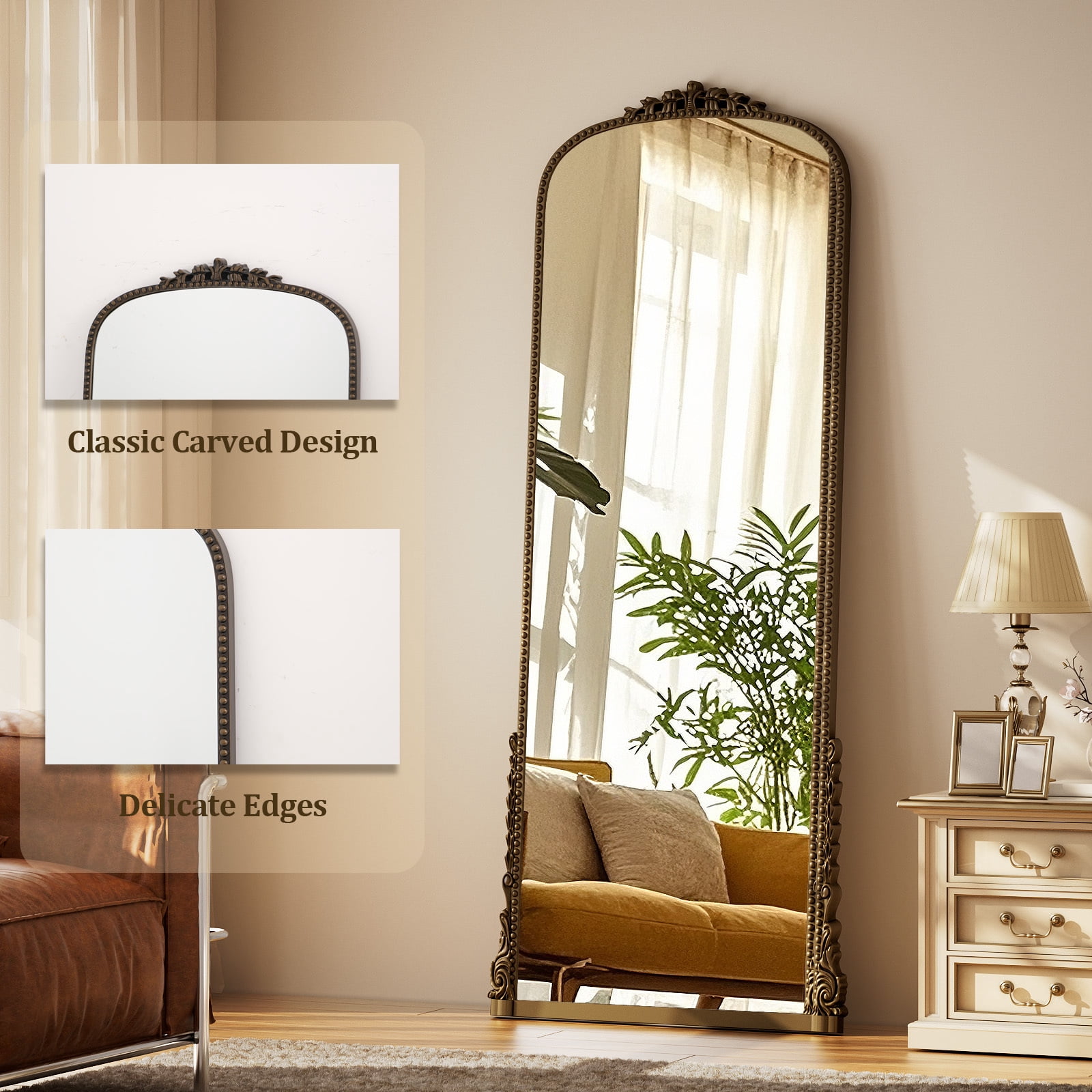 ‌Auromir‌ 28"x69" Antique Full Length Arched Mirror Traditional Baroque Floor Vintage Mirror,Antique Bronze
