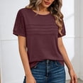 thumbnail image 2 of Sevevn Women's Summer Short Sleeve Lace Patchwork T Shirt Casual Round Neck Ruched Front Loose Fit Blouse Purple 2XL, 2 of 5