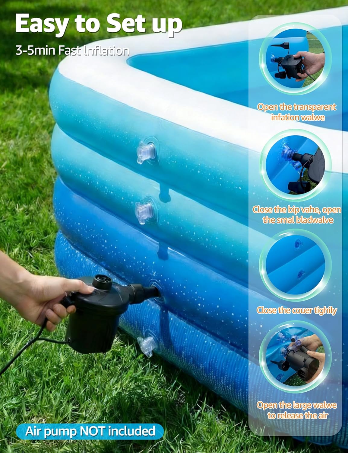 120" Large Inflatable Pool for Kids & Family, 4-Layer Thickened Blow Up Pool (Stronger Than 3-Layer), 0.32mm Heavy Duty PVC, Durable Swimming Pool for Adults, Kids & Pets Backyard Summer Blue