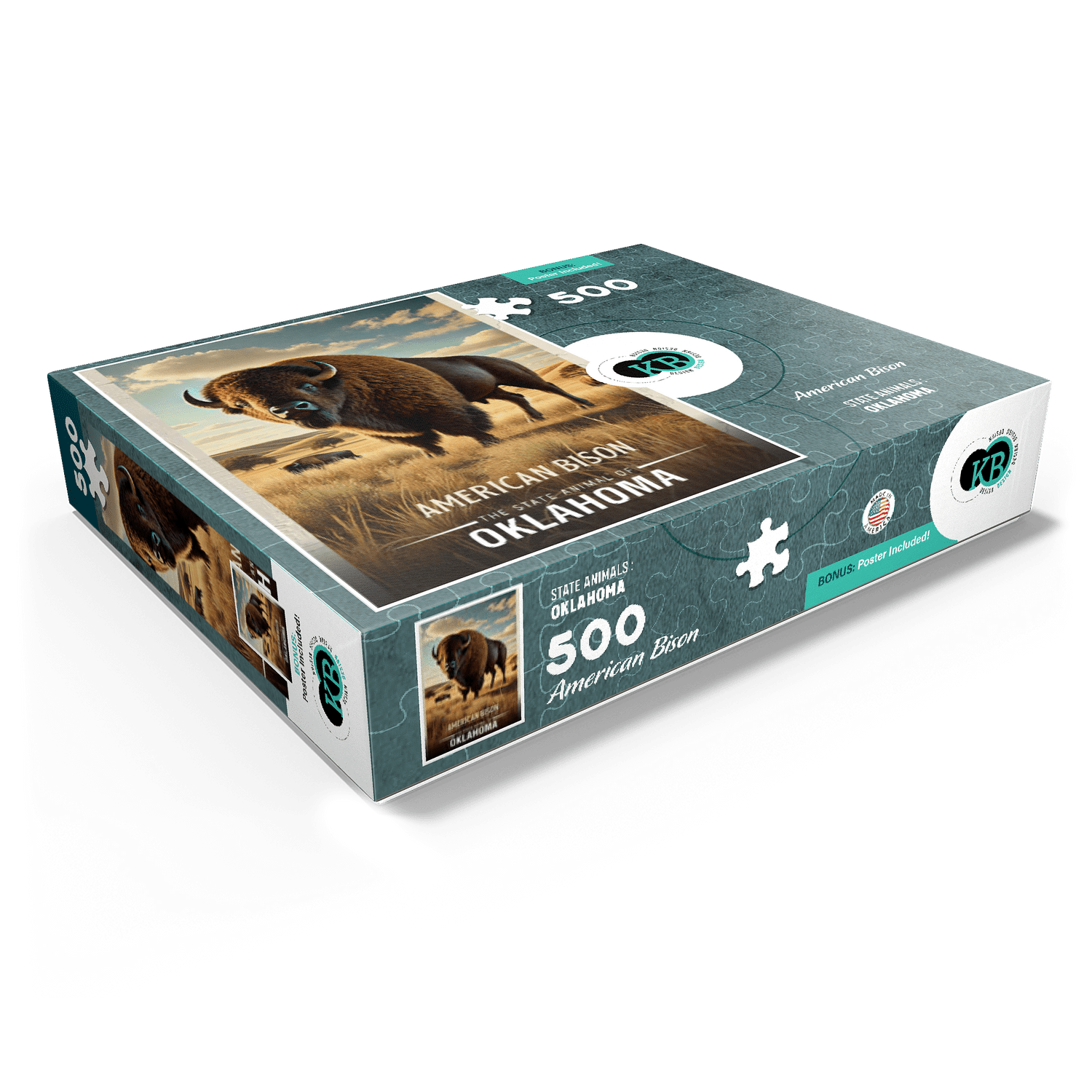 MyPuzzle - Oklahoma, American Bison: State Animals Series - Premium 500 Piece Jigsaw Puzzle for Adults