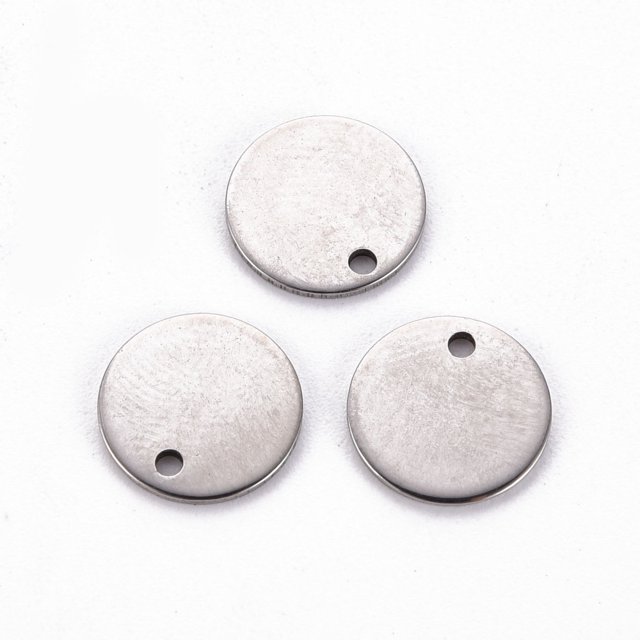 Non-Tarnish 201 Stainless Steel Stamping Blank Tag Pendants Flat Round Stainless Steel Color 10x1mm Hole: 1.2mm