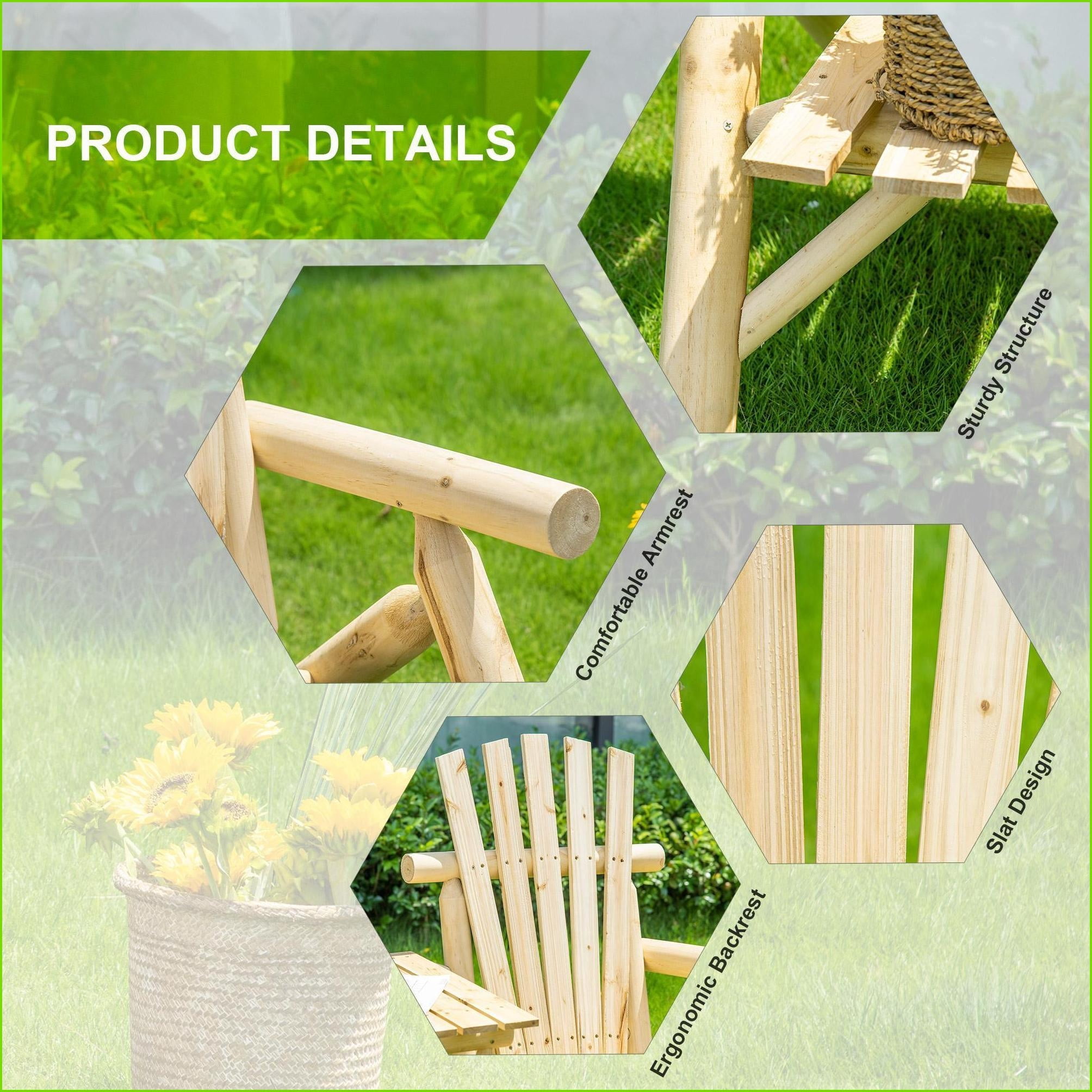Outdoor Loveseat Adirondack Chair, 2-Seat Wooden Bench with Table/Cupholder for Porch/Backyard/Fire Pit | Natural | Slat Back