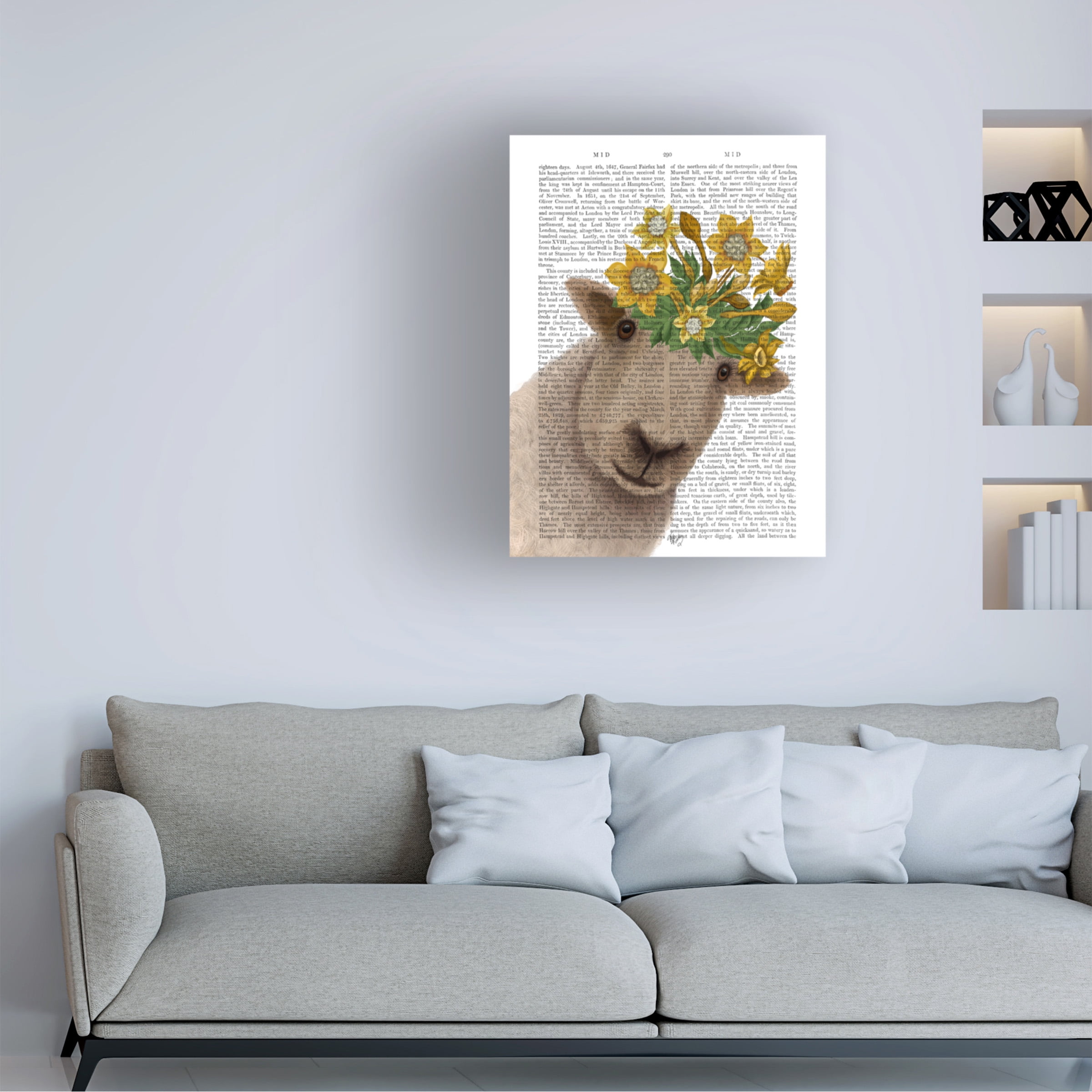 Fab Funky 'Sheep with Daffodil Crown Book Print' Canvas Art
