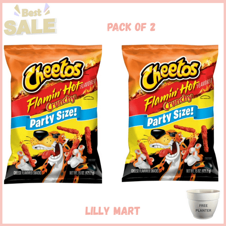 Cheetos Crunchy Cheese Flavored Snacks Flamin Hot Party Size 15 oz Bag pack of 2