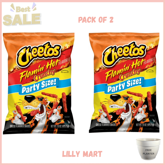 Cheetos Crunchy Cheese Flavored Snacks Flamin Hot Party Size 15 oz Bag pack of 2