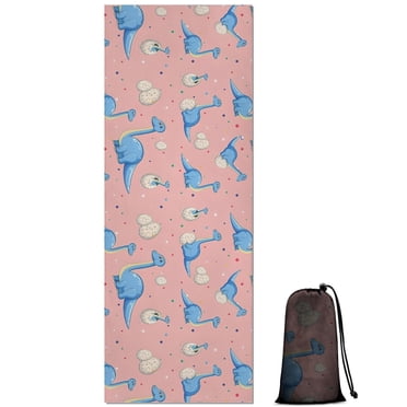 Pink Cartoon Dinosaurs Eggs Pattern Hot Yoga Mat Towel Non Slip for Hot Yoga - Quick-Drying Yoga Mat Cover with 4 Corner Pockets with Travel Bag - Hot Yoga Towel Non Slip 70"x26"